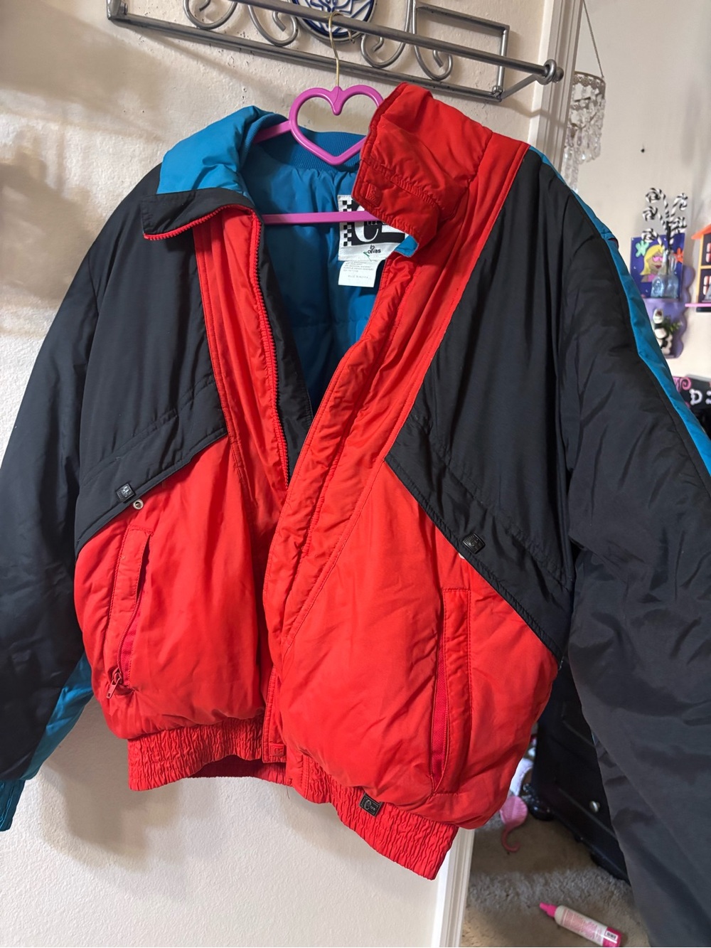 Men’s 90’s Europa Colorblock Red & Black Puffer ski Jacket